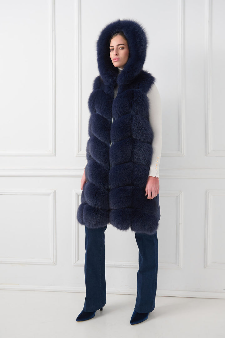 Down Fox Vest with hood