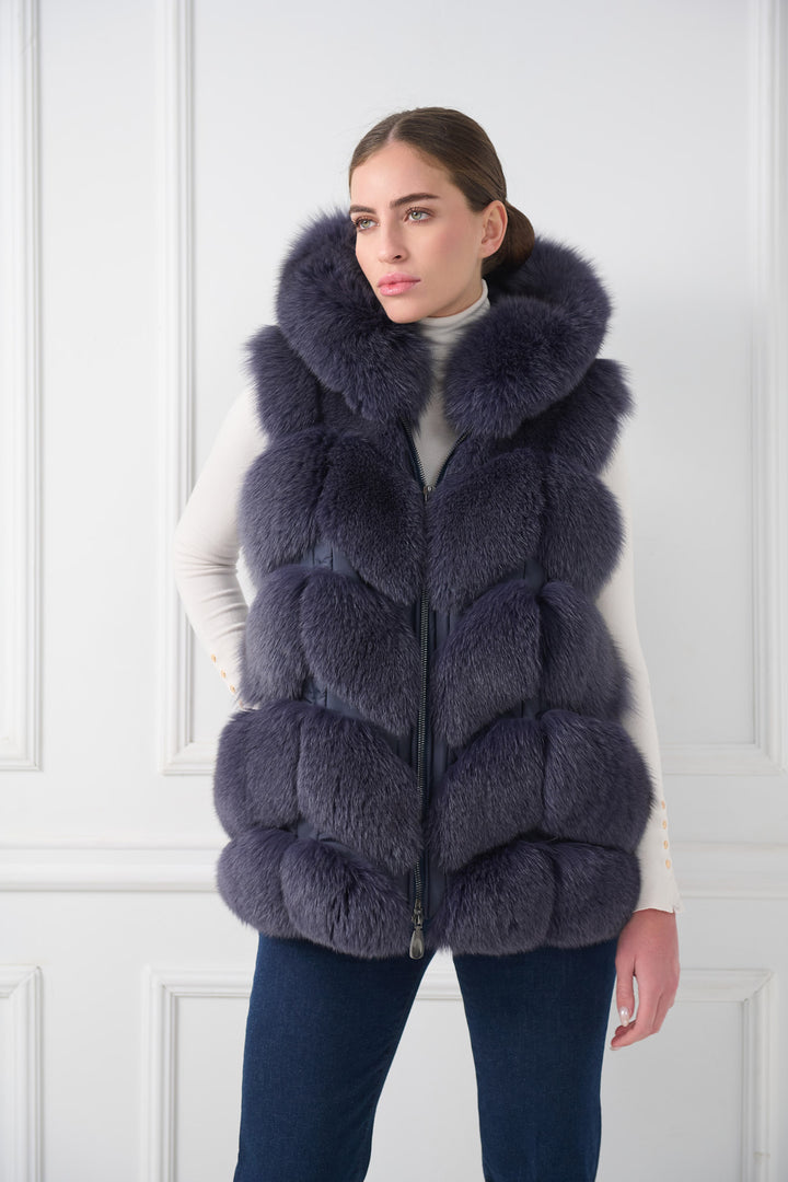 Down Fox Vest with Hood