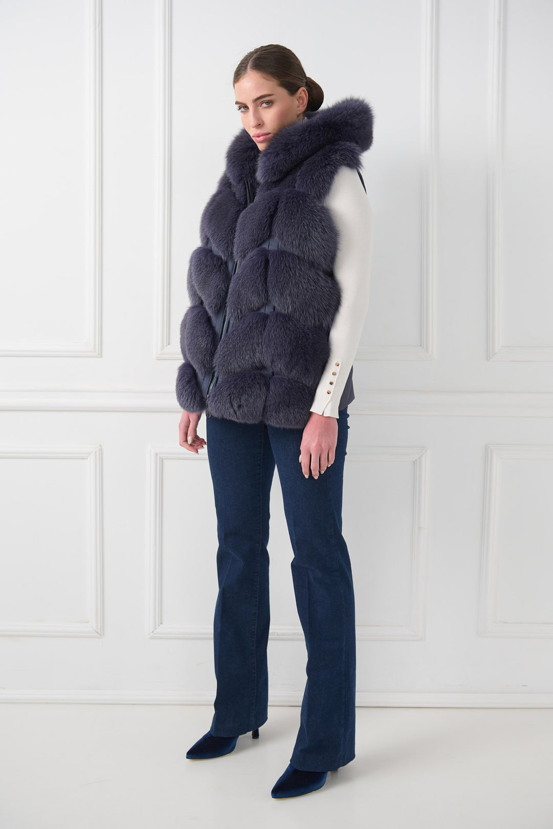 Down Fox Vest with Hood
