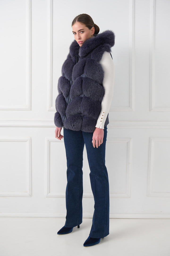 Down Fox Vest with Hood