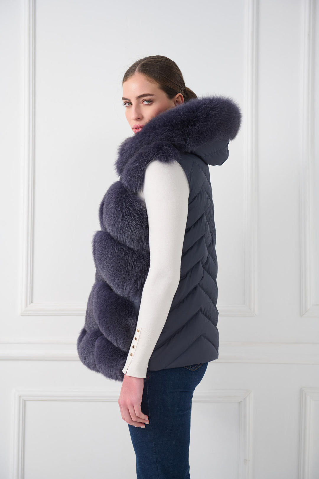 Down Fox Vest with Hood