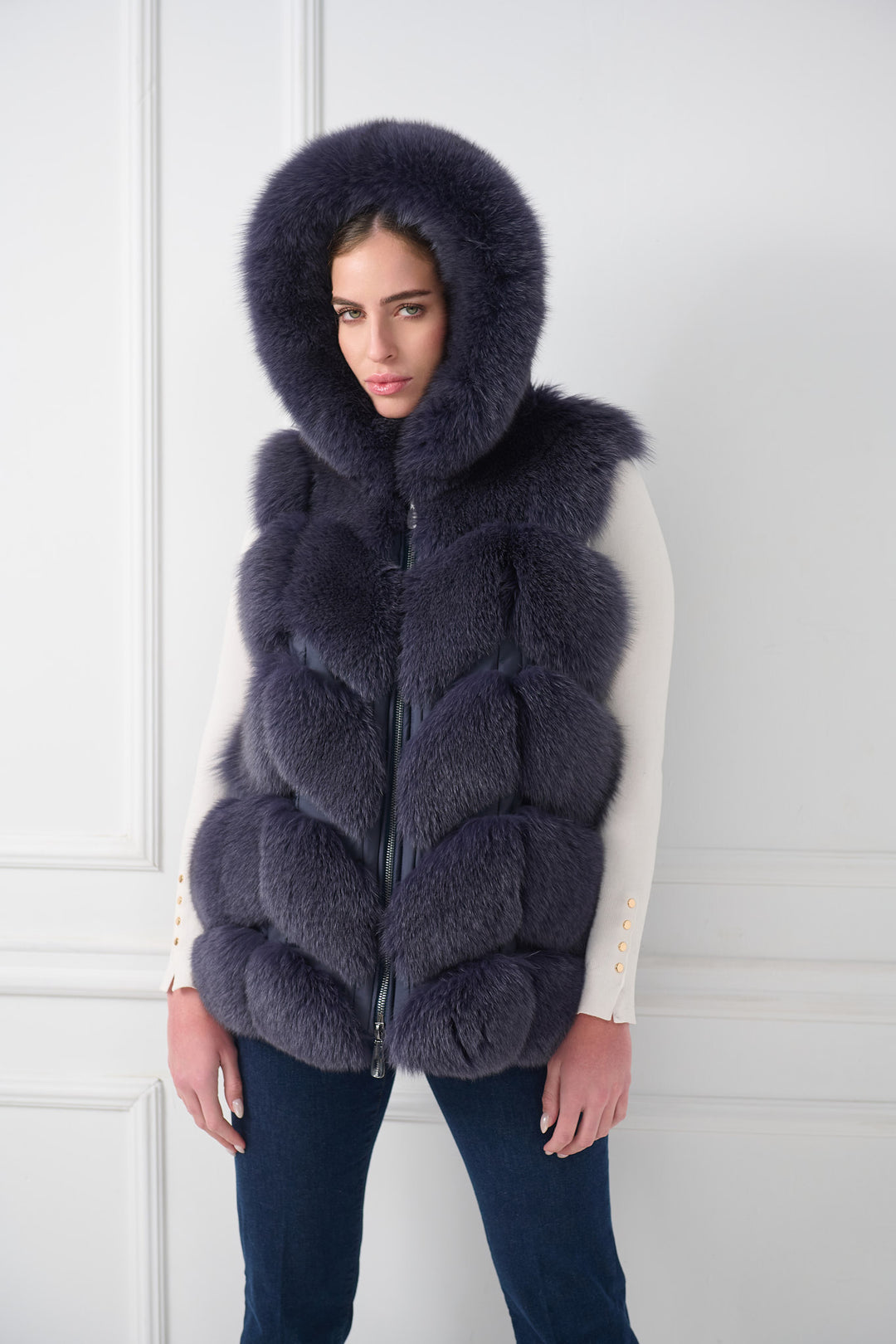Down Fox Vest with Hood