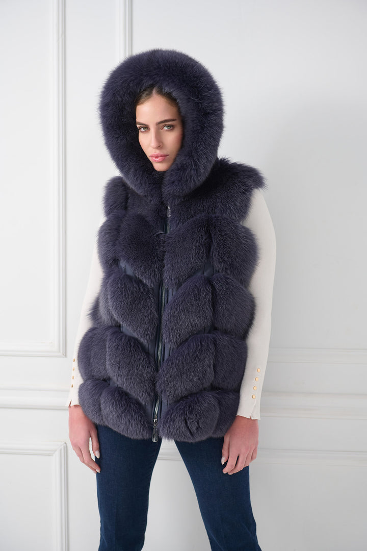 Down Fox Vest with Hood