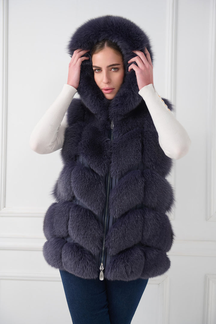 Down Fox Vest with Hood