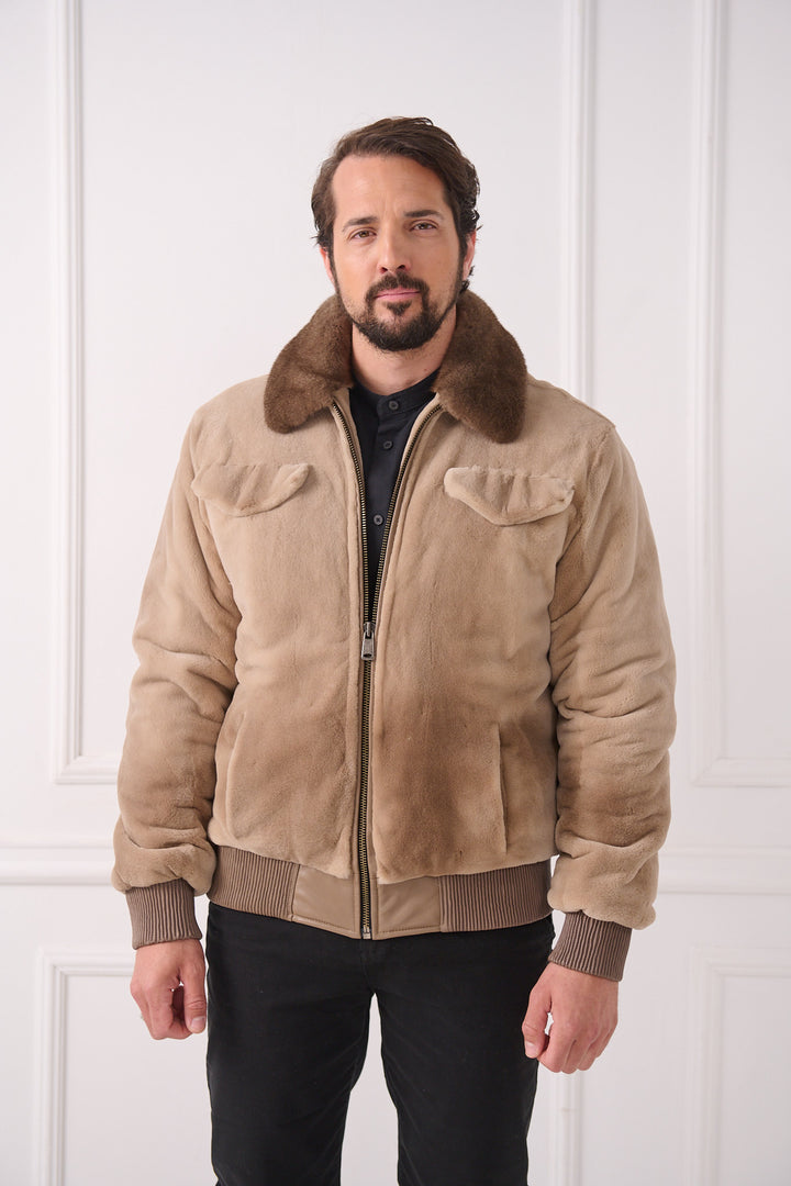 Veste Bomber Partagée en Vison pour Homme