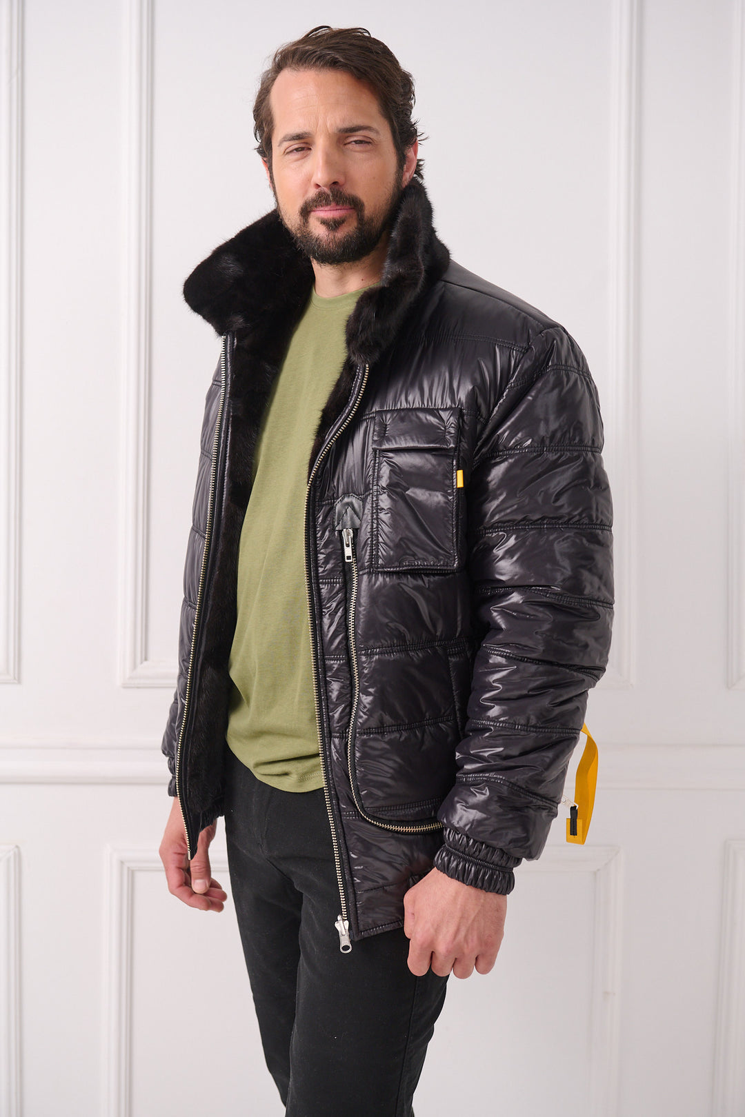 Veste aviateur réversible en vison pour homme