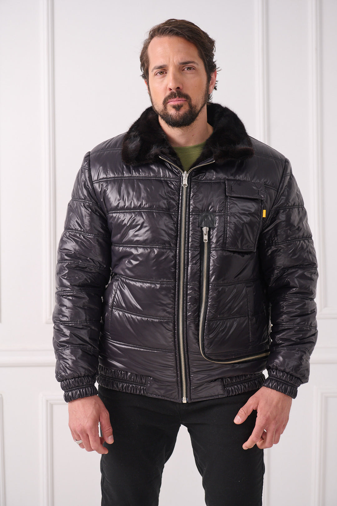 Veste aviateur réversible en vison pour homme