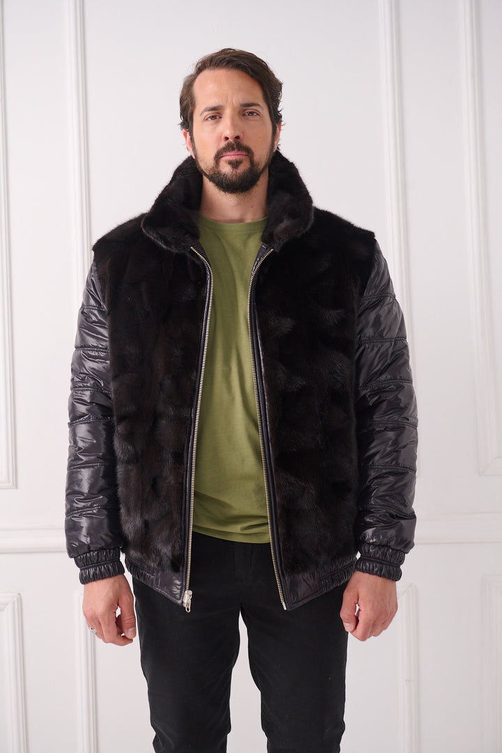 Veste aviateur réversible en vison pour homme