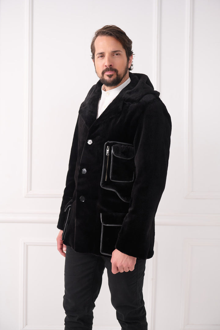 Куртка из стриженой норки для мужчин с капюшоном