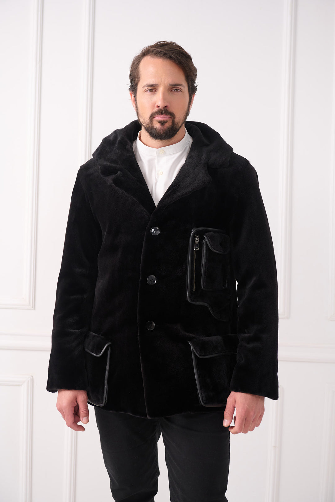 Куртка из стриженой норки для мужчин с капюшоном