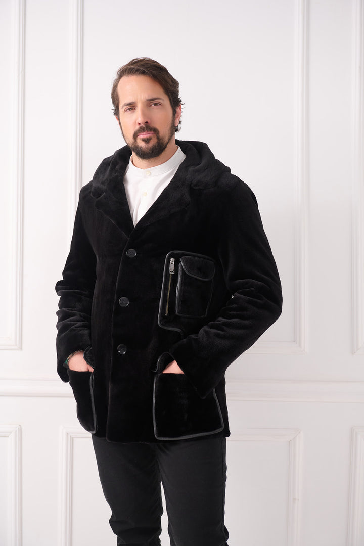 Куртка из стриженой норки для мужчин с капюшоном