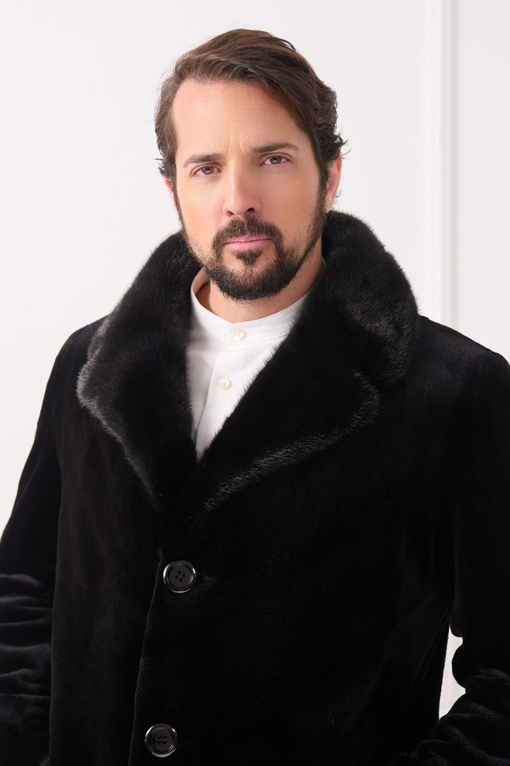 Manteau long pour homme en vison tondu avec col châle