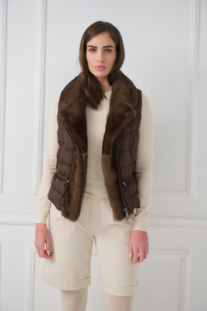 Down Biker Vest with Mink