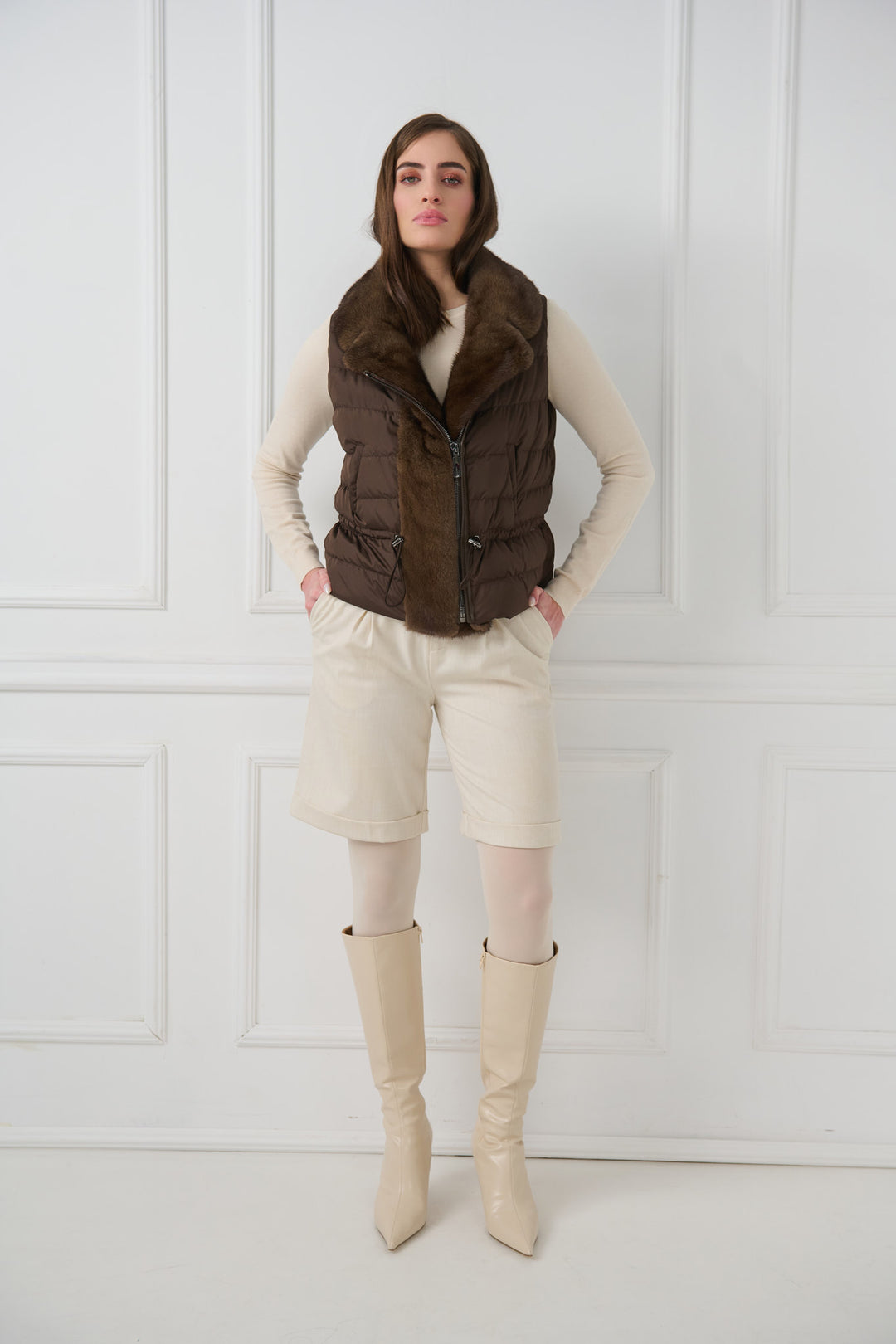 Down Biker Vest with Mink