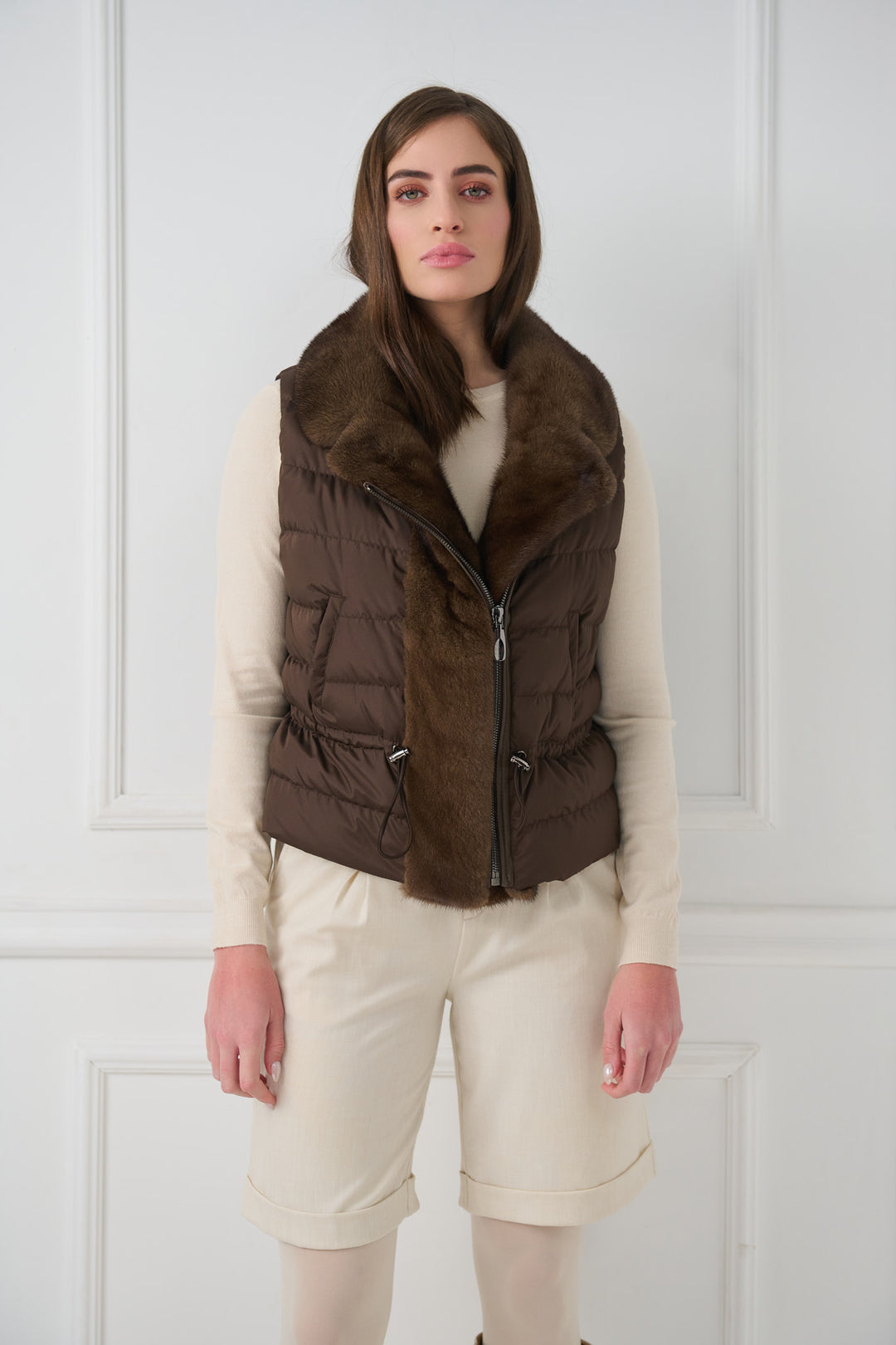 Down Biker Vest with Mink