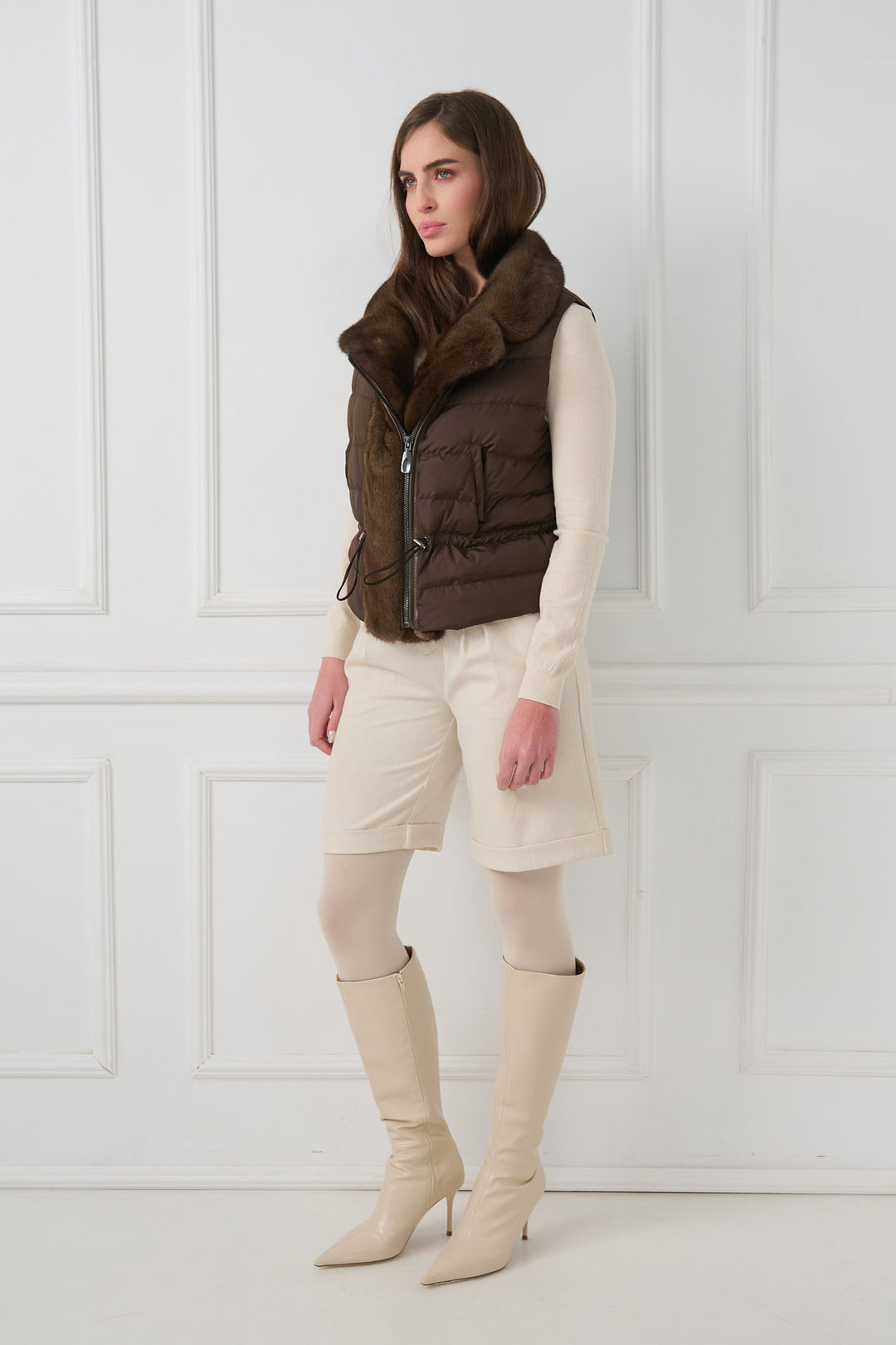 Down Biker Vest with Mink