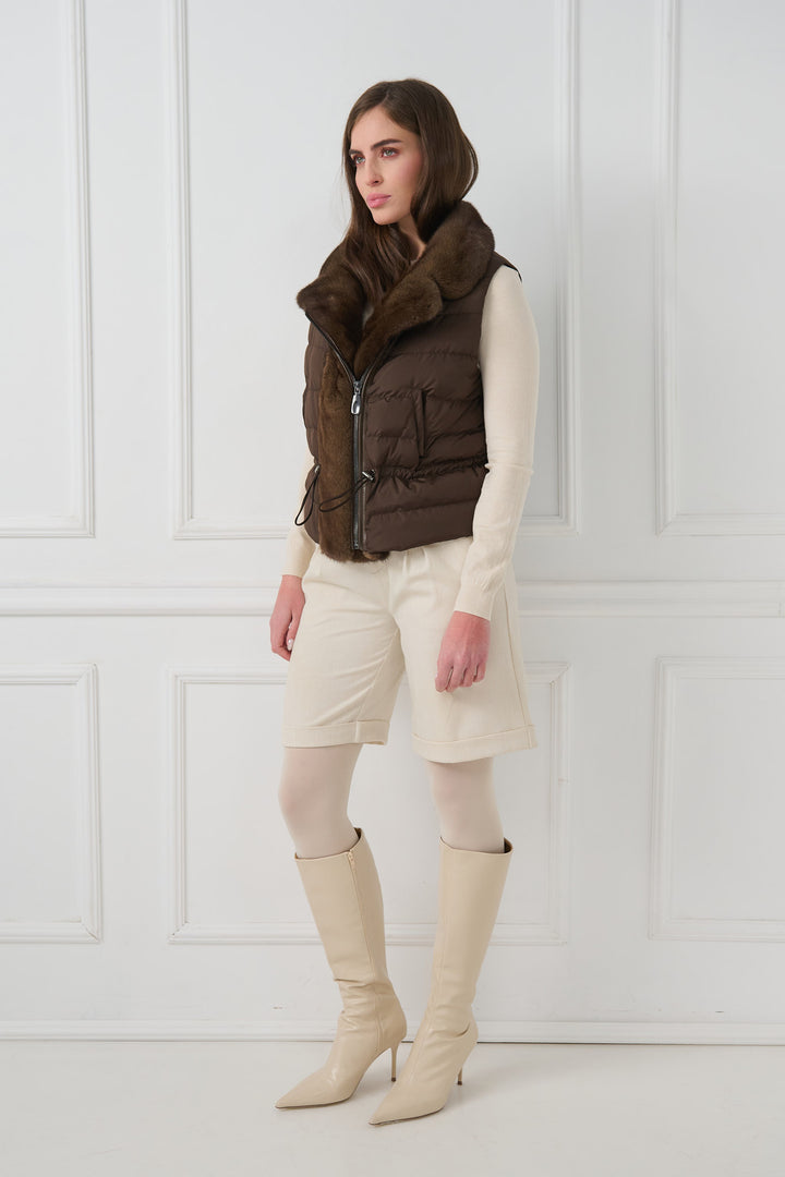 Down Biker Vest with Mink