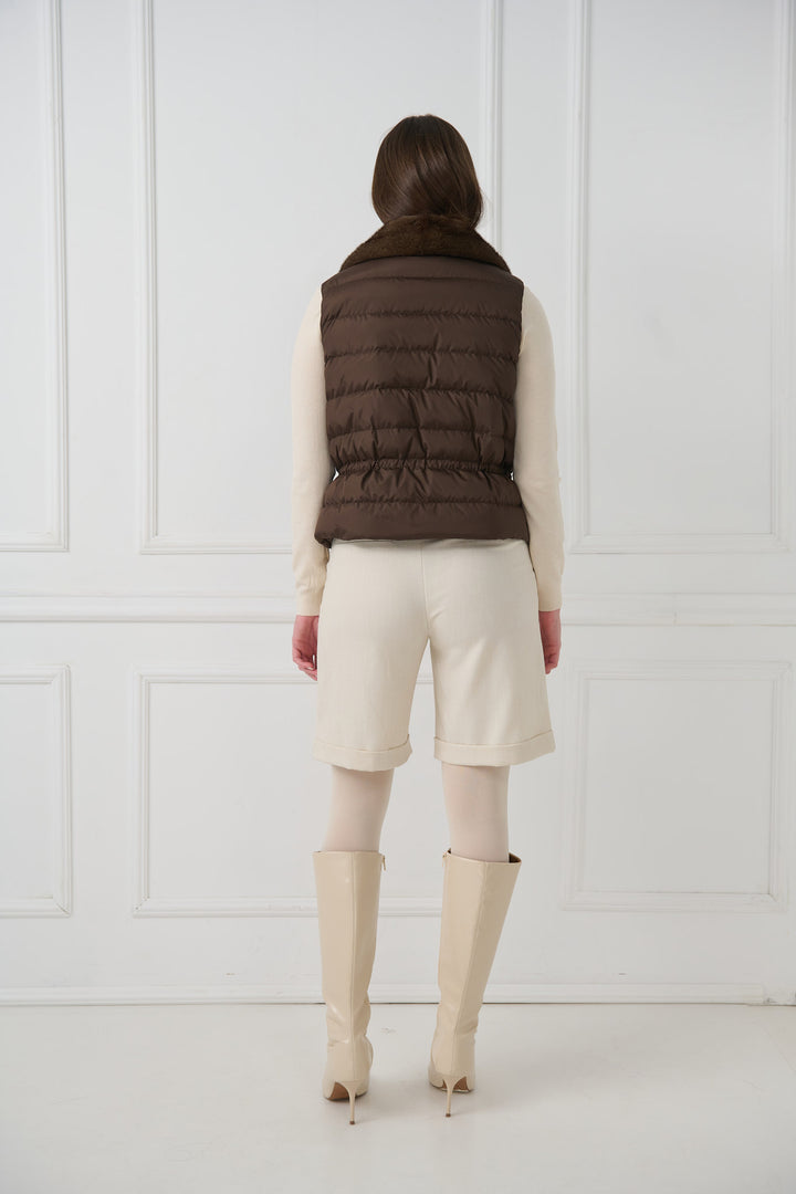 Down Biker Vest with Mink