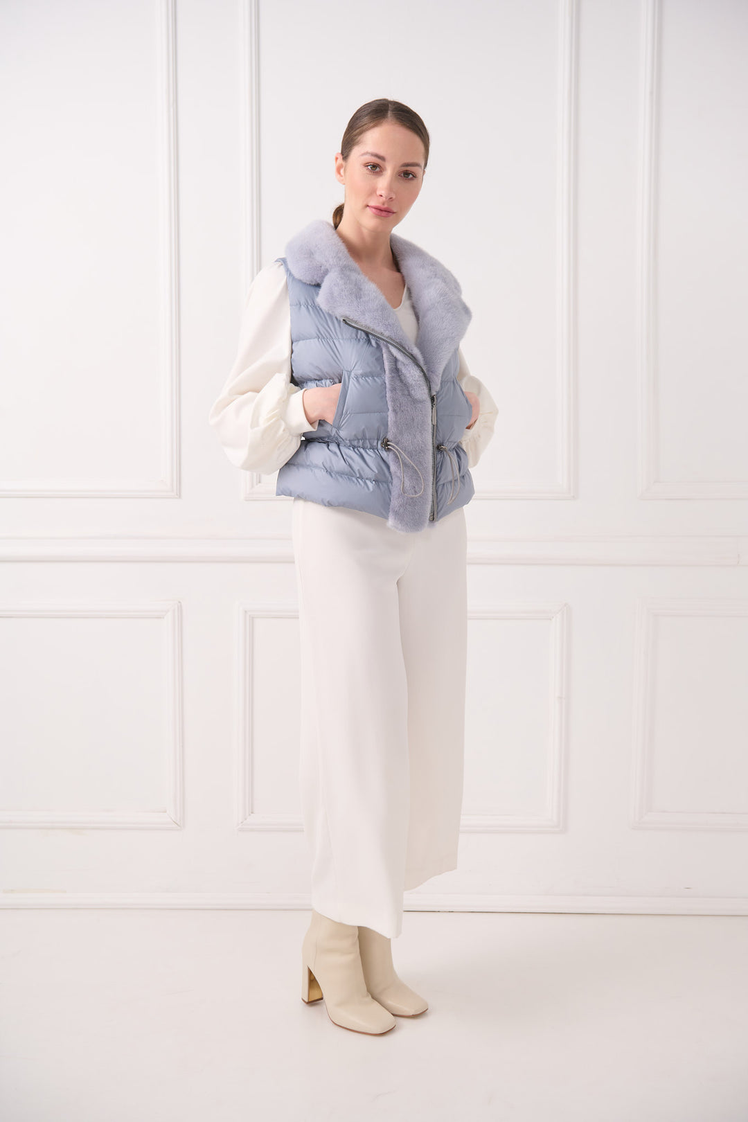 Down Biker Vest with Mink