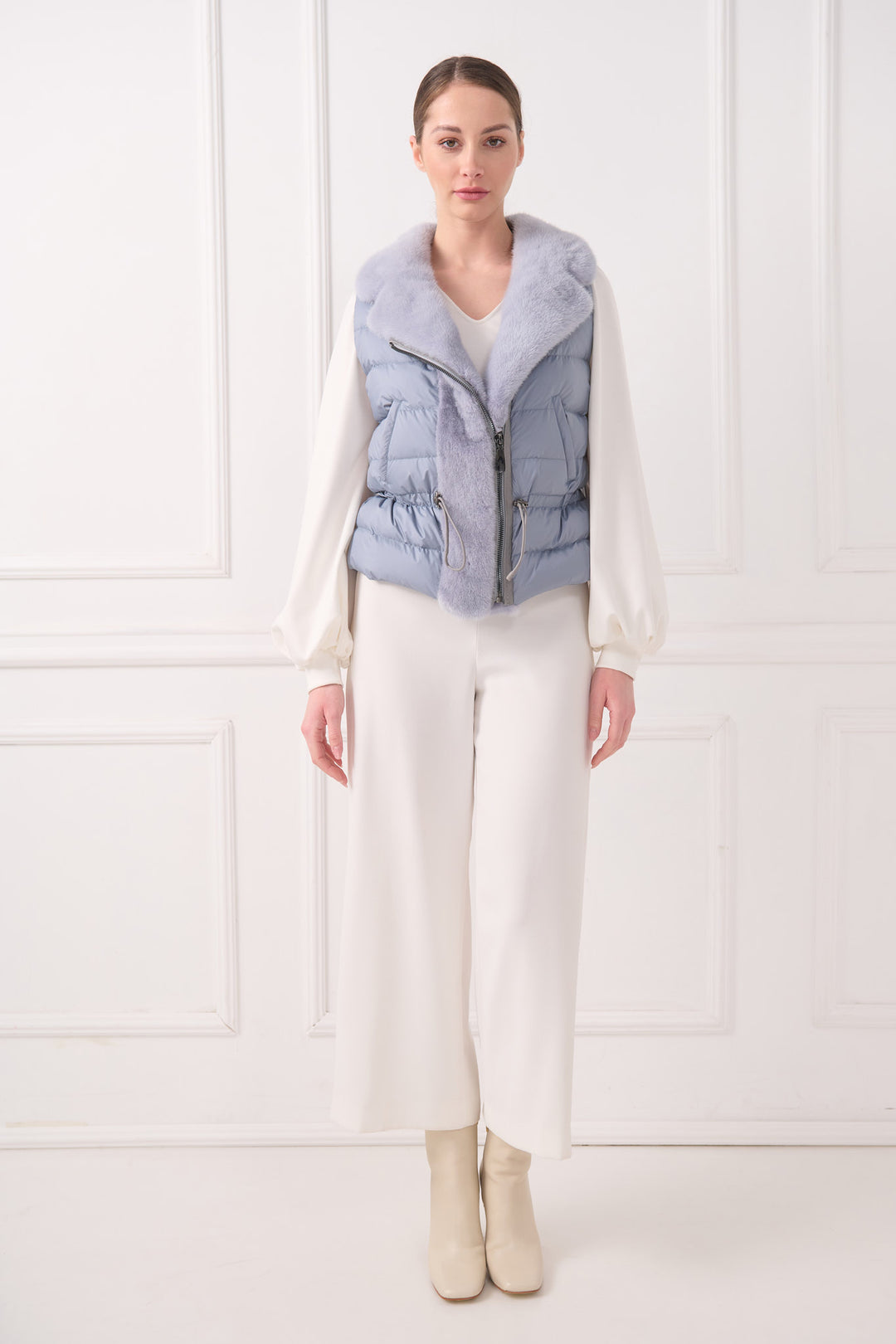 Down Biker Vest with Mink