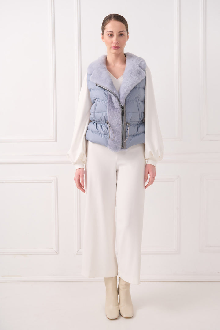Down Biker Vest with Mink