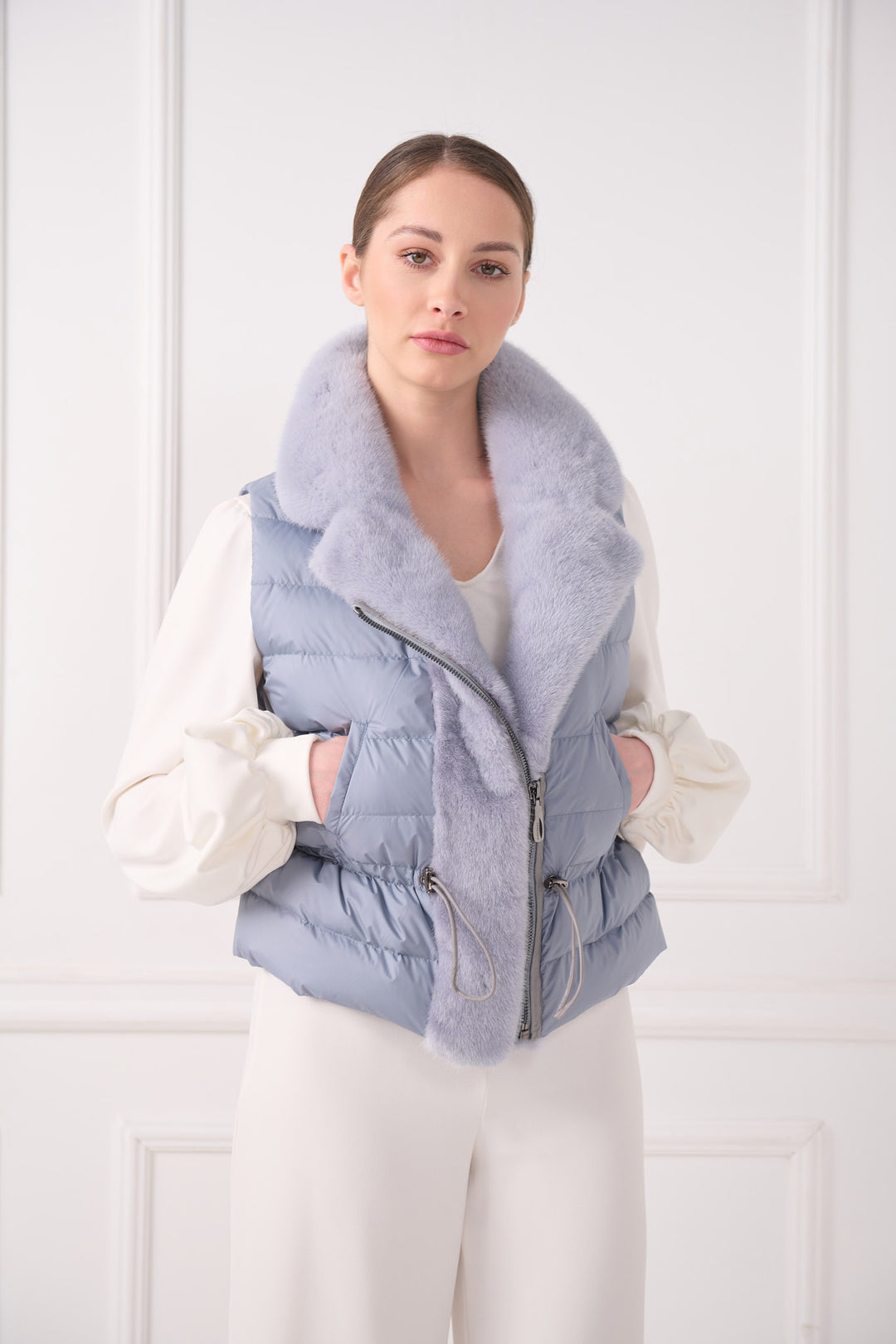 Down Biker Vest with Mink