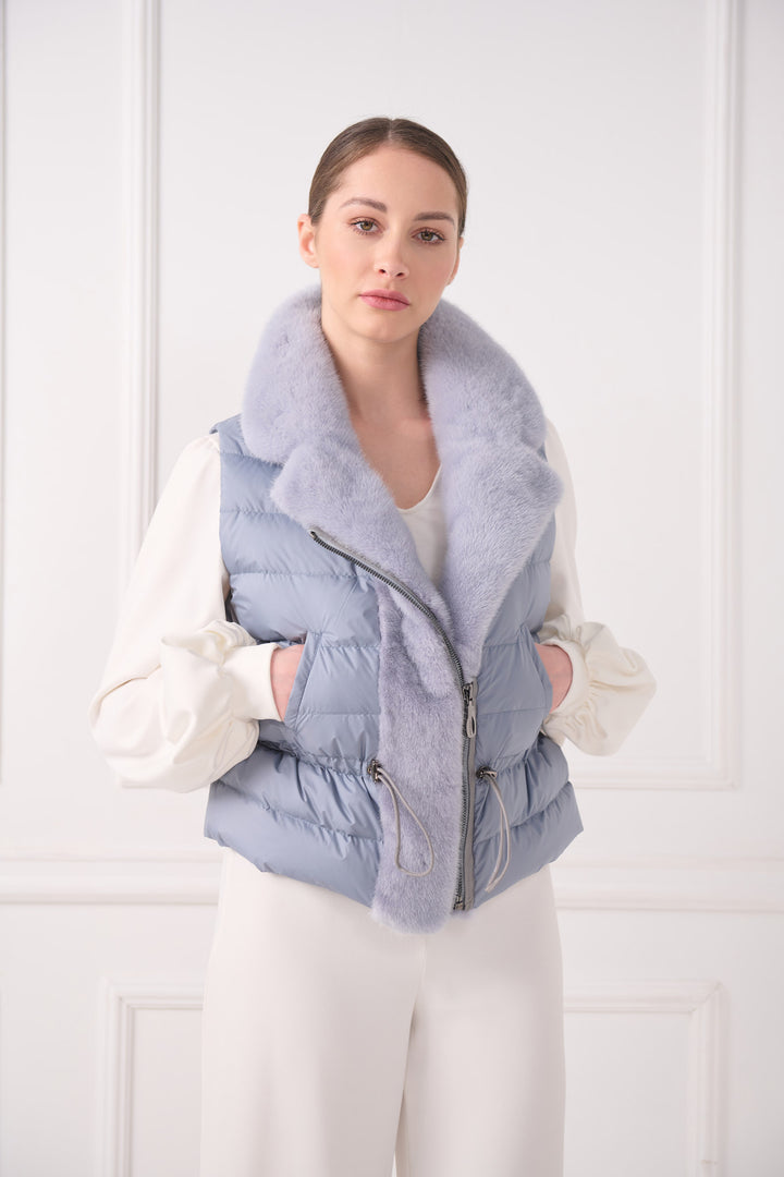 Down Biker Vest with Mink