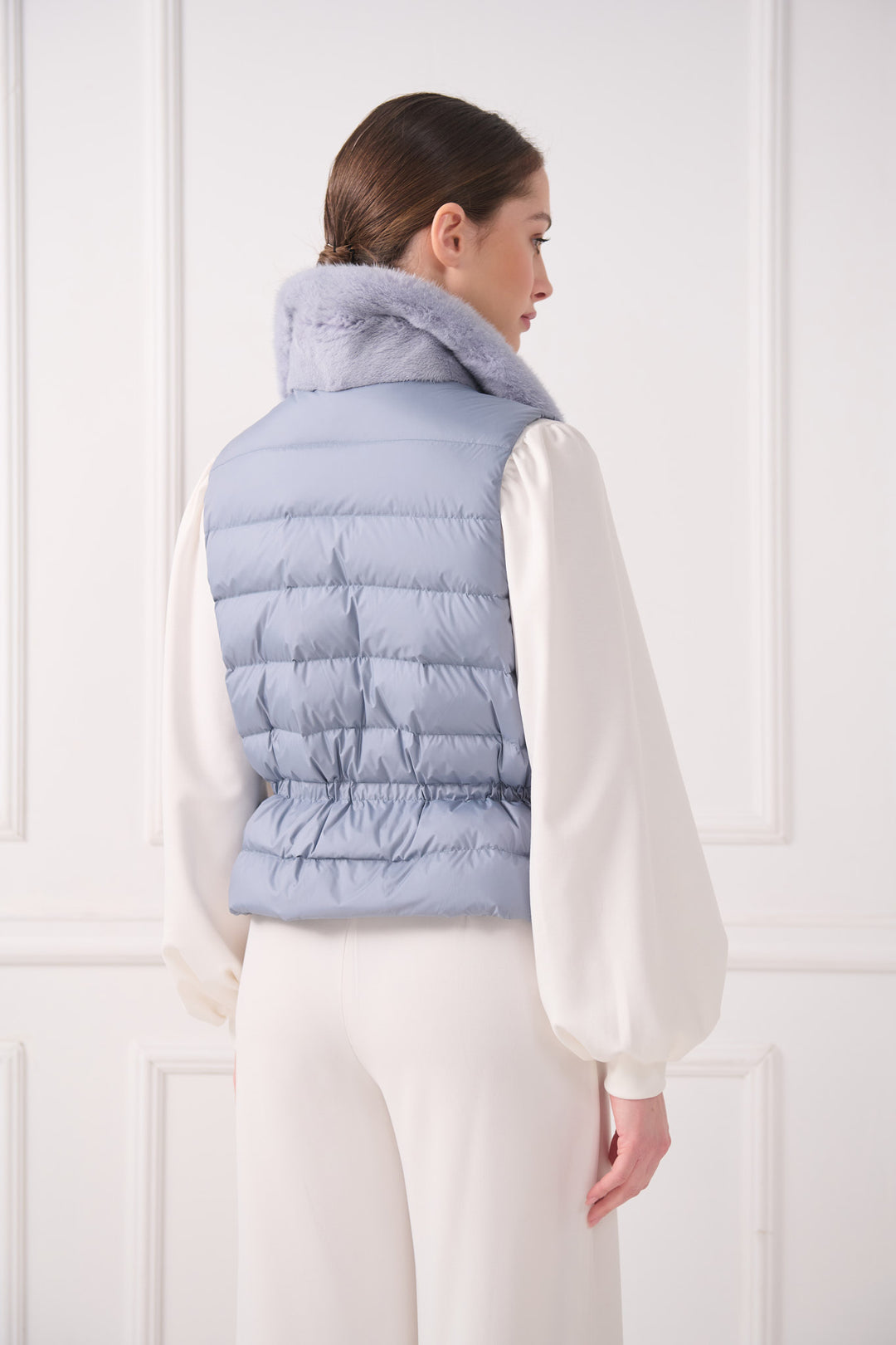 Down Biker Vest with Mink