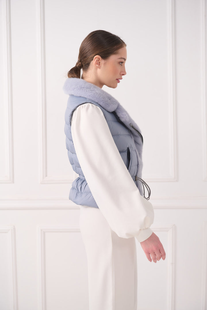 Down Biker Vest with Mink