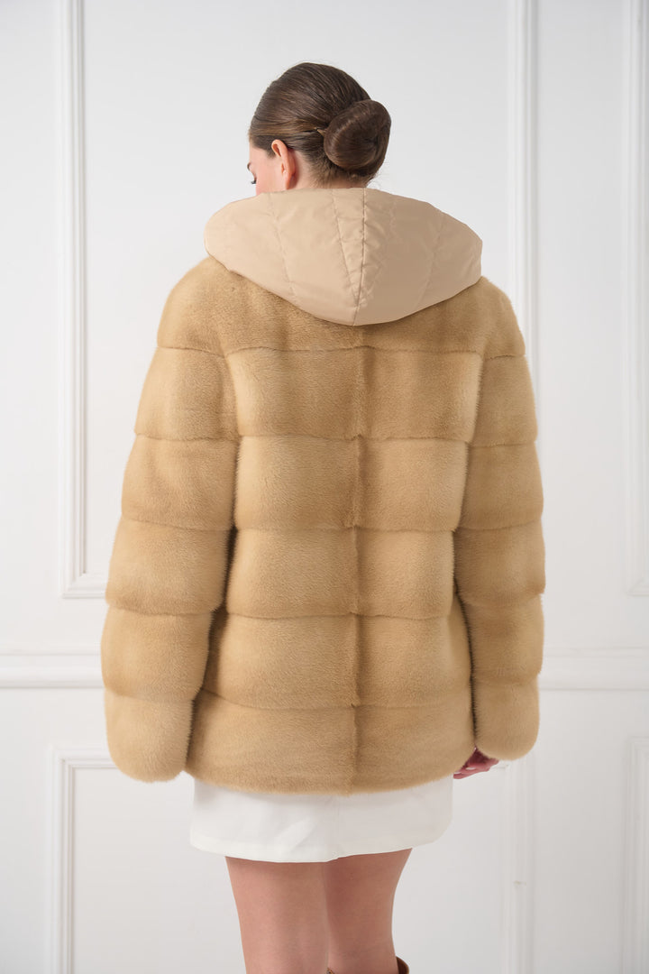Hooded reversible mink jacket