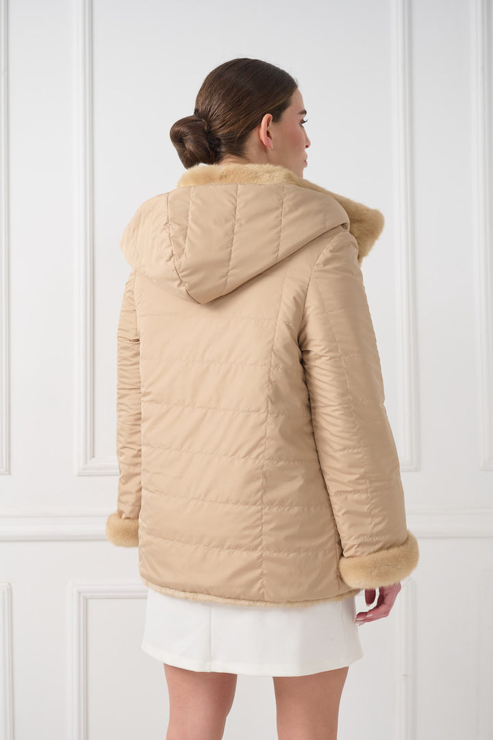 Hooded reversible mink jacket