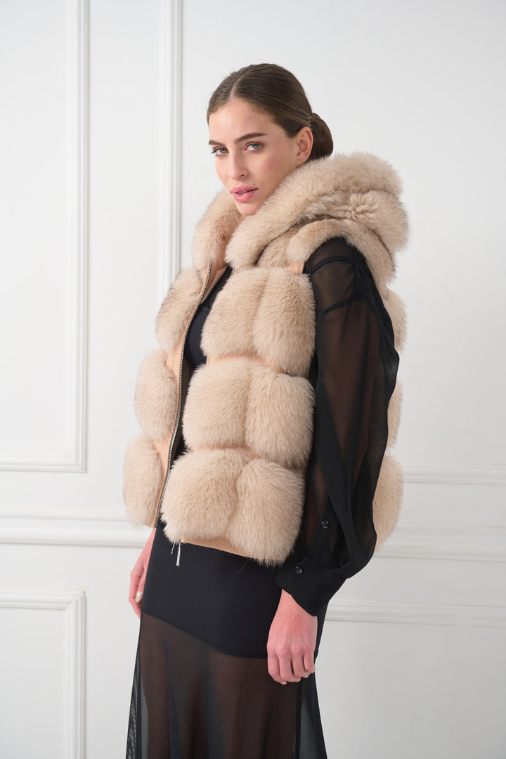 Short Hooded Fox Vest