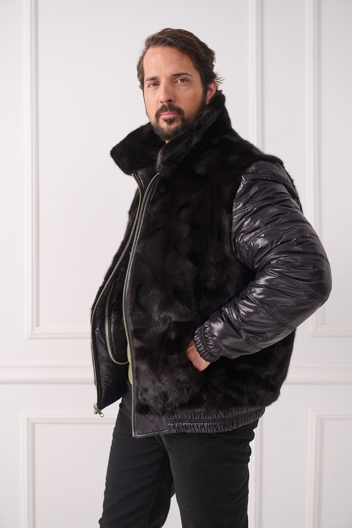 Veste aviateur réversible en vison pour homme