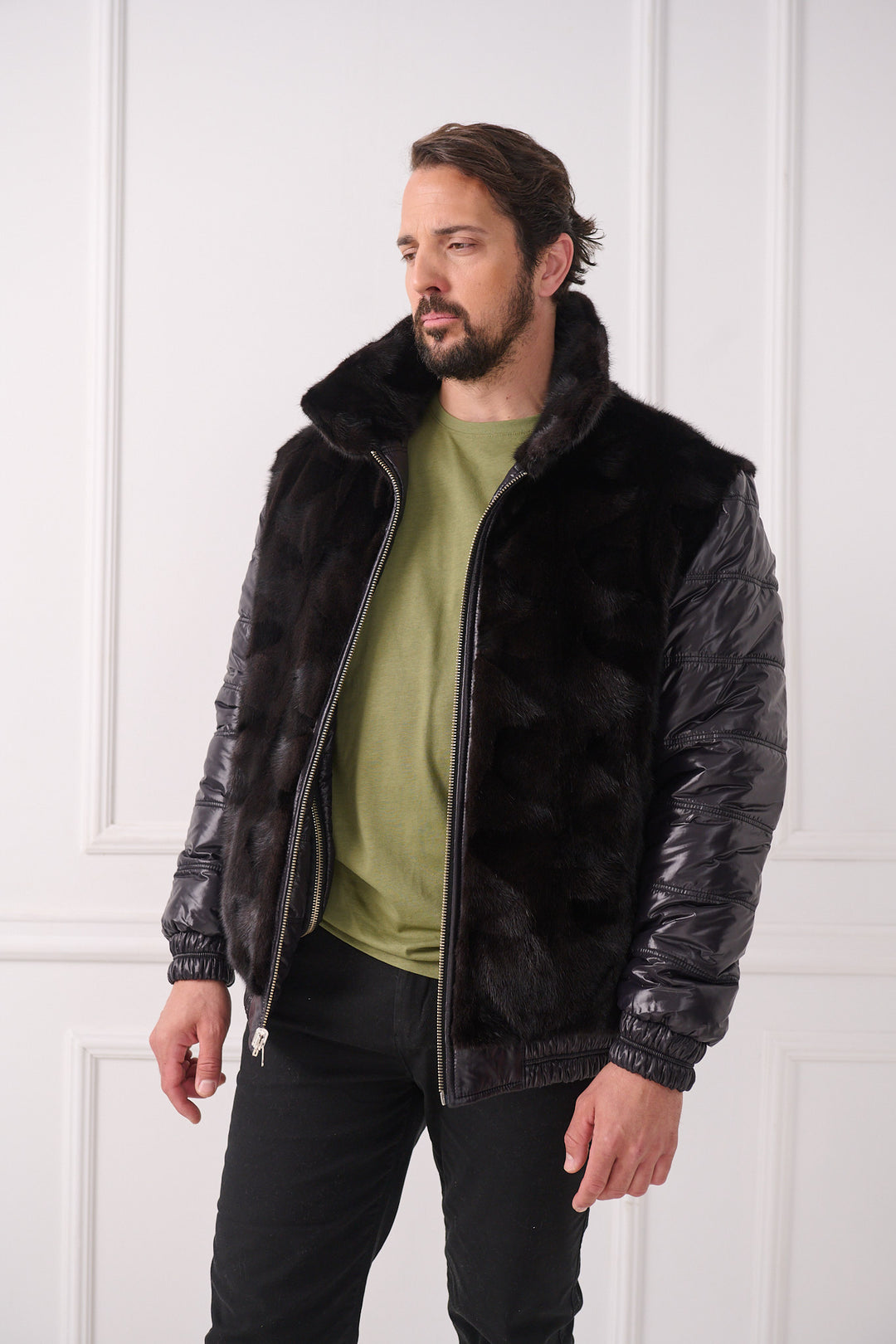 Veste aviateur réversible en vison pour homme