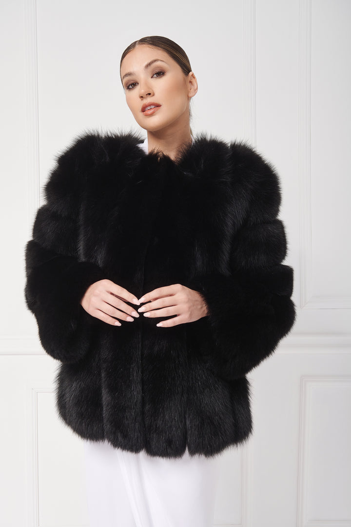 Crew neck fox jacket