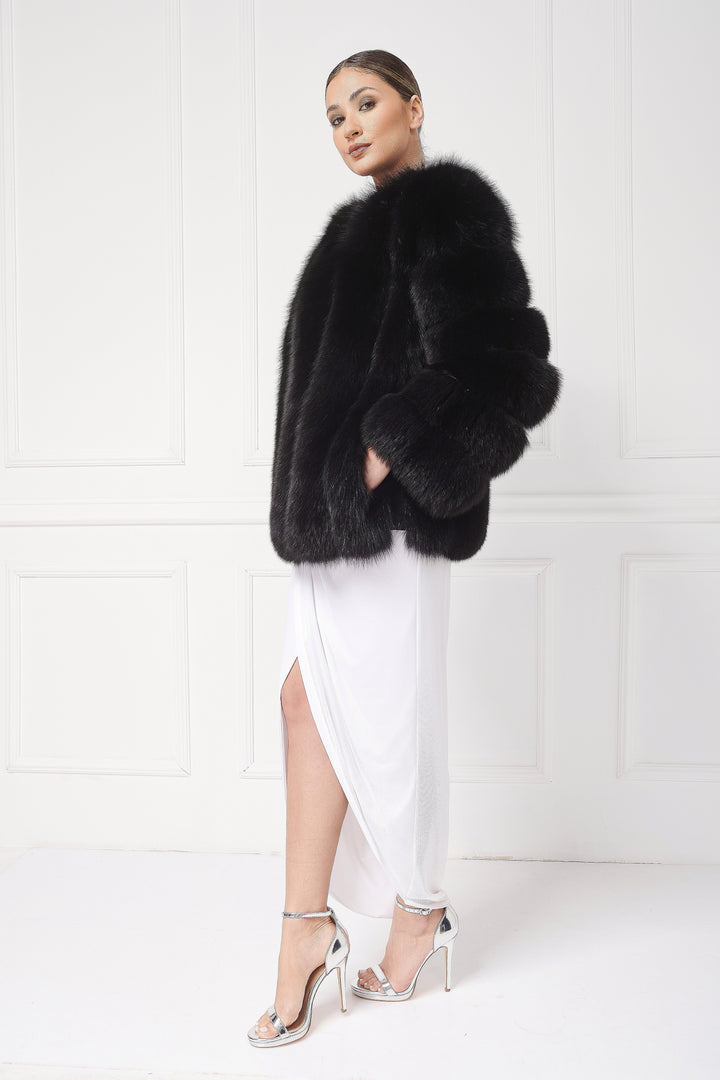 Crew neck fox jacket