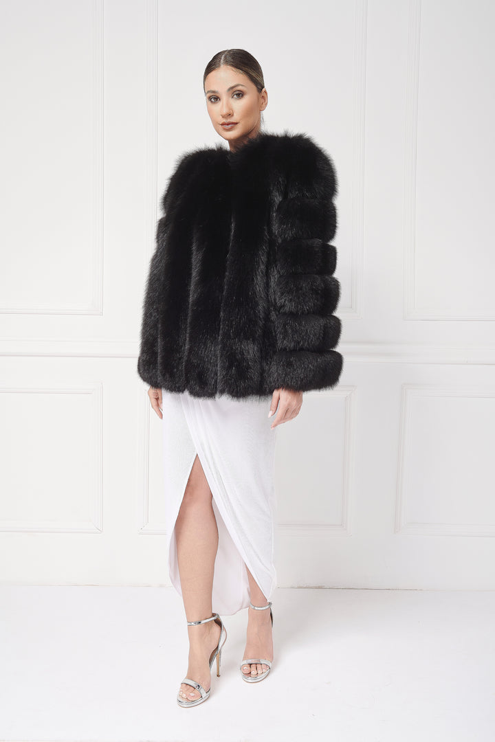 Crew neck fox jacket