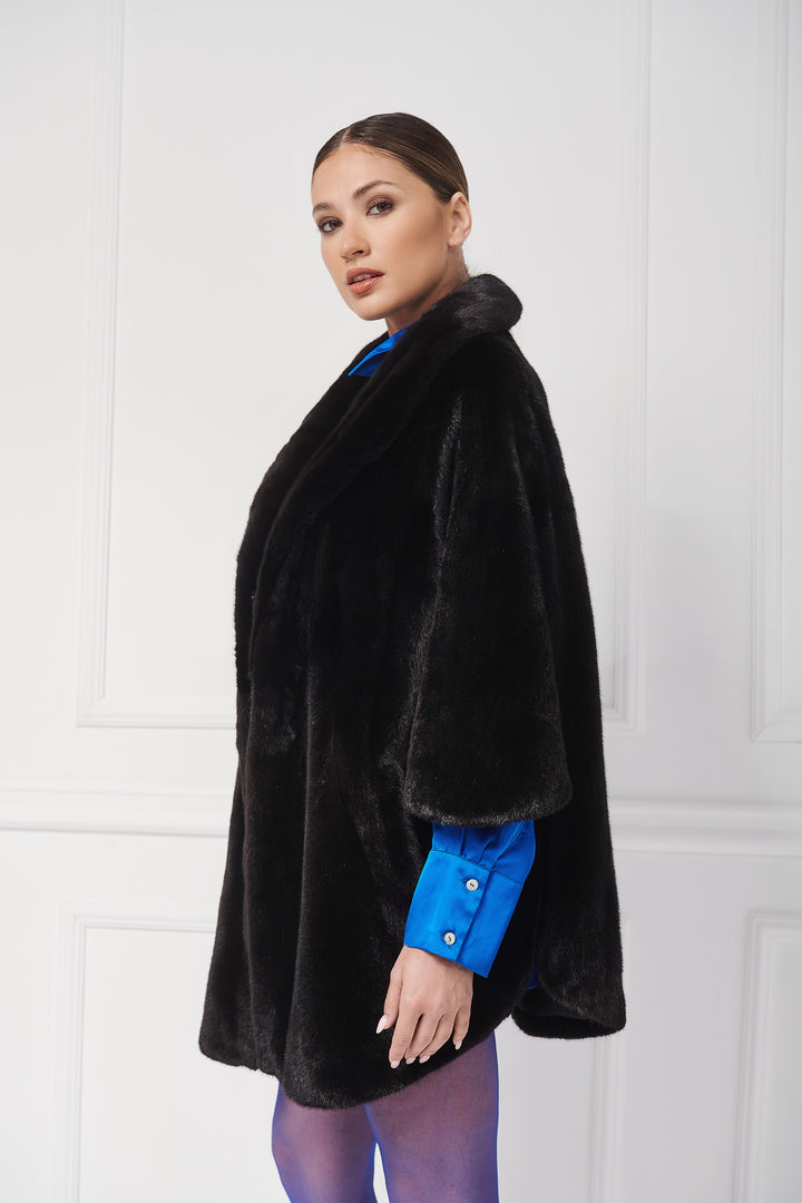 Cozy mink cape/jacket with shawl collar