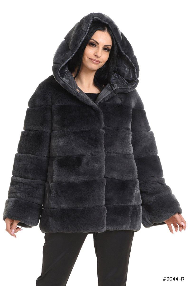 Reversible hooded Rex rabbit fur jacket - Manakas Frankfurt