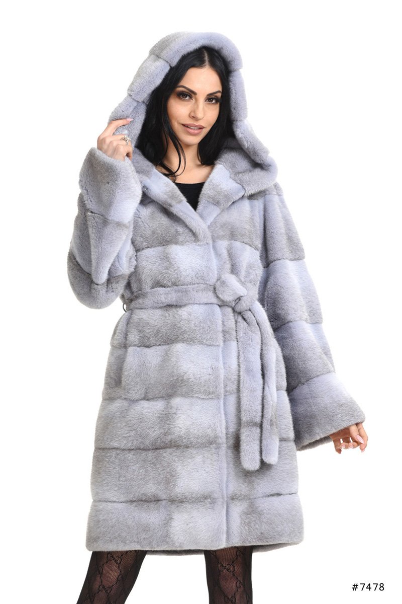 Hooded mink coat with belt - Manakas Frankfurt