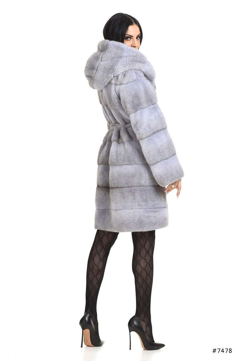 Hooded mink coat with belt - Manakas Frankfurt