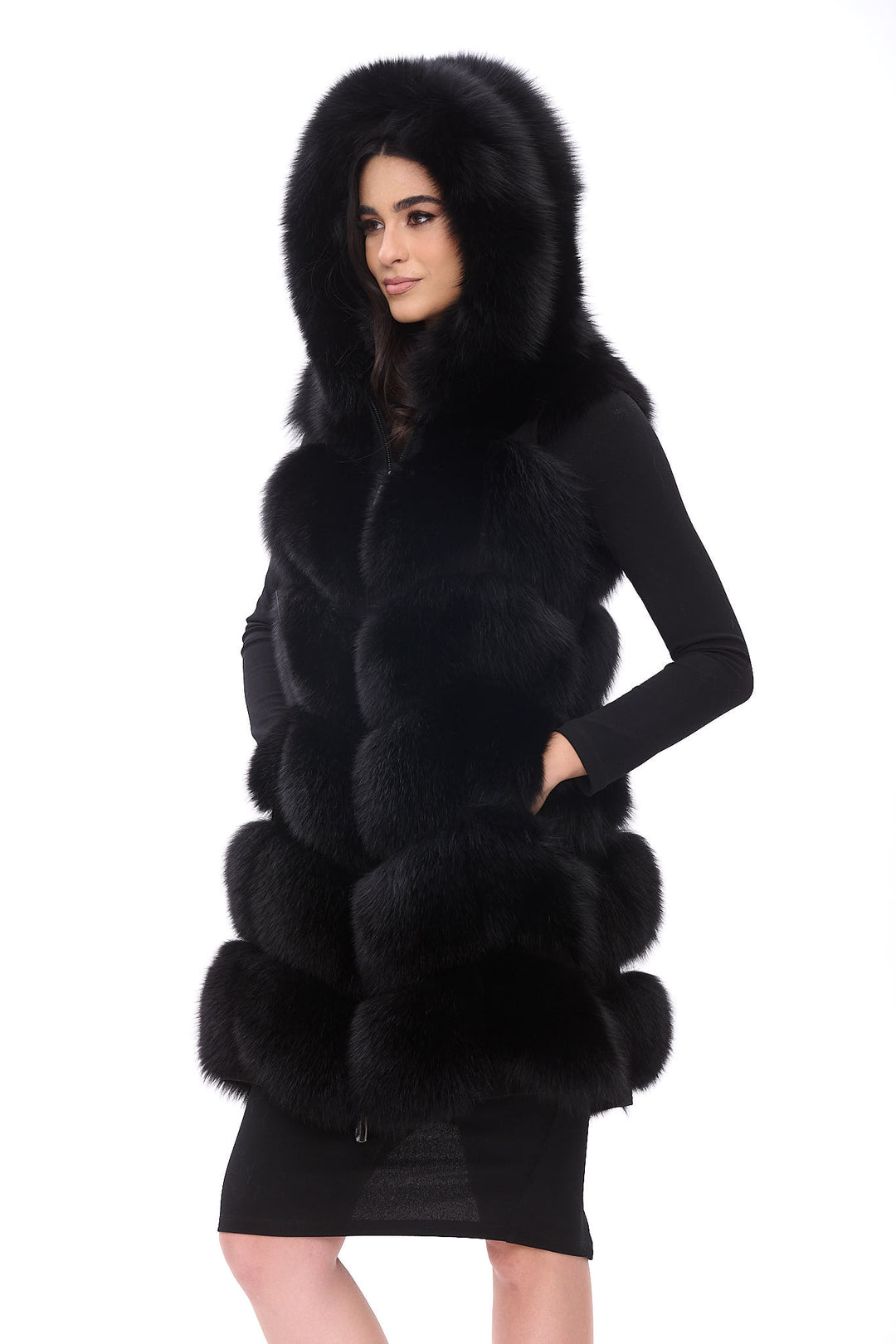 Elegant hooded fox vest