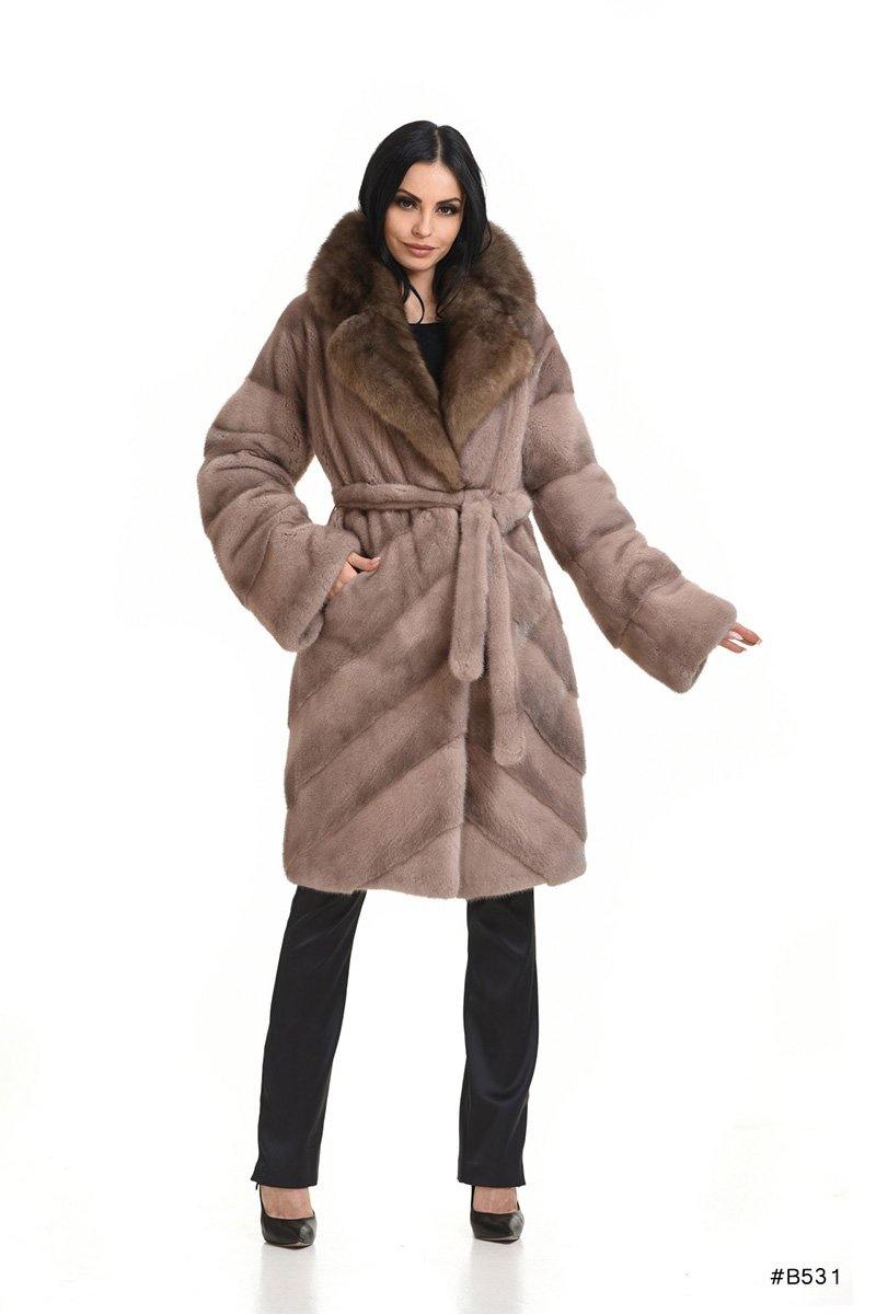 Diagonal mink coat with sable english collar - Manakas Frankfurt