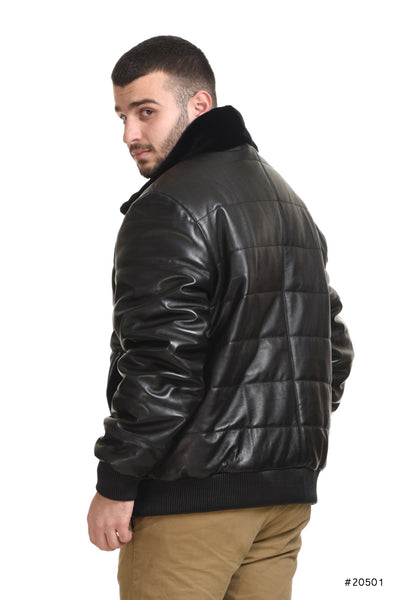 Men's reversible mink and leather bomber jacket