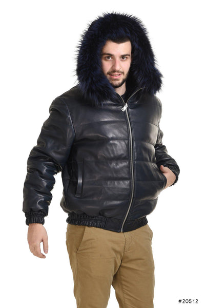 Men hooded reversible leather jacket with mink insides - Manakas Frankfurt
