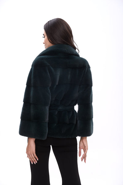 Classy and casual mink fur jacket with english collar