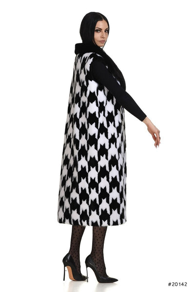 Pied de poule mink vest in black and white with Maxi-collar - Manakas Frankfurt