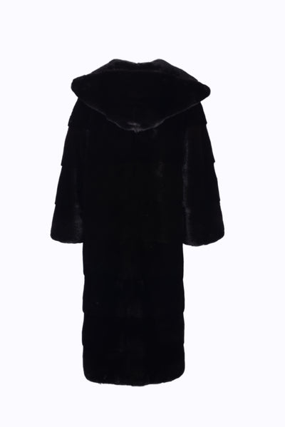 Manteau de vison à capuchon occasionnel avec le collier de stand up