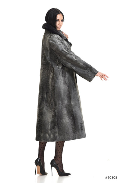 Long persian lamb coat with maxi mink collar
