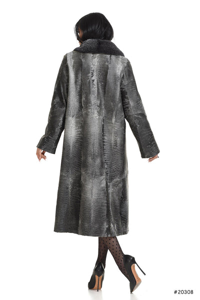 Длинное пальто из персидского ягненка с макси-воротником из норки